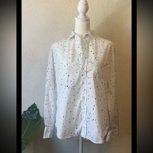 FRANK & EILEEN LONG SLEEVE BUTTON UP XXS WHITE BUTTERFLY CLASSIC QUIET LUXURY